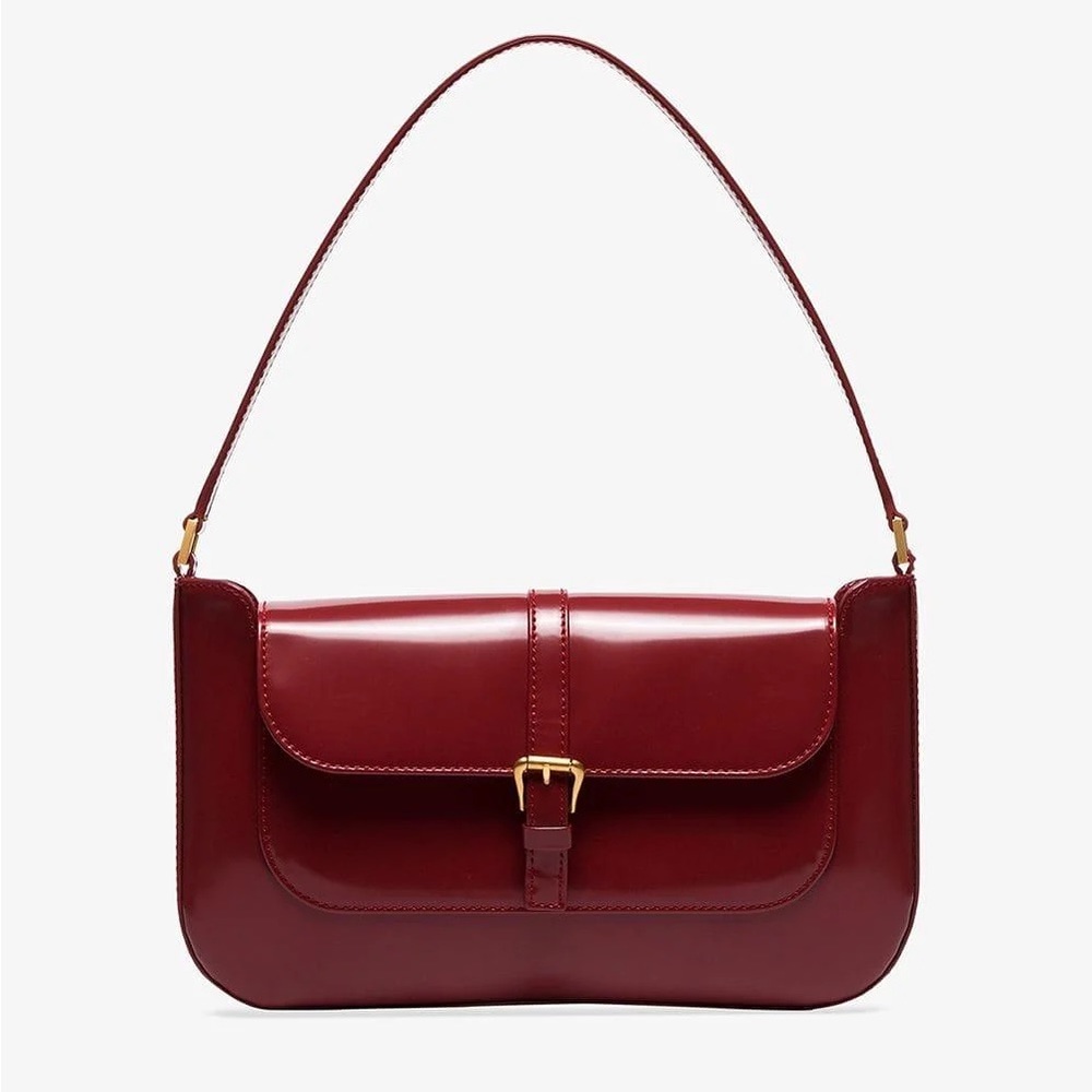 By Far Miranda red burgundy patent leather shoulder bag